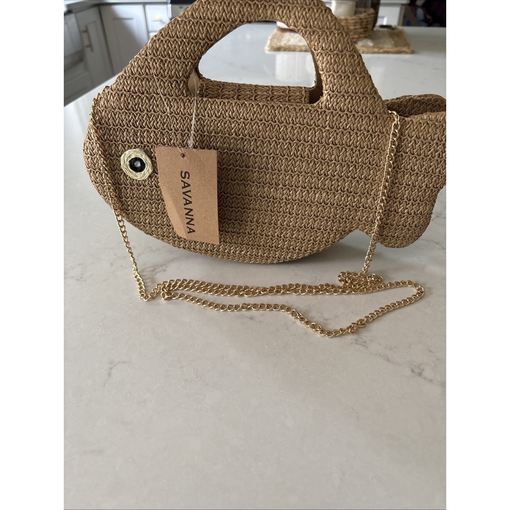 Savanna Woven Wicker Beach Straw Fish Purse Clutch/Crossbody Bag Coastal New